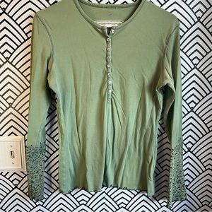 Y2k Green Henley Long sleeve super cute 2000s organic cotton